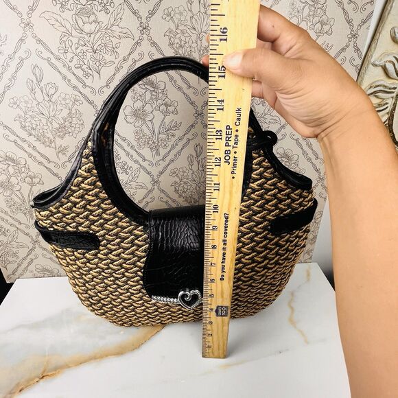 Vintage Brighton Tan & Black  Handbag Croc Woven Leather Leopard Cheetah - Picture 3 of 11